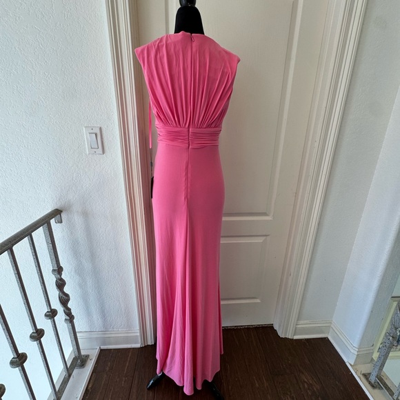 NWT Ieena Mac Duggal Sz 2 Candy Pink Jersey Sleeveless Side Ruched Slit Gown - Picture 13 of 15